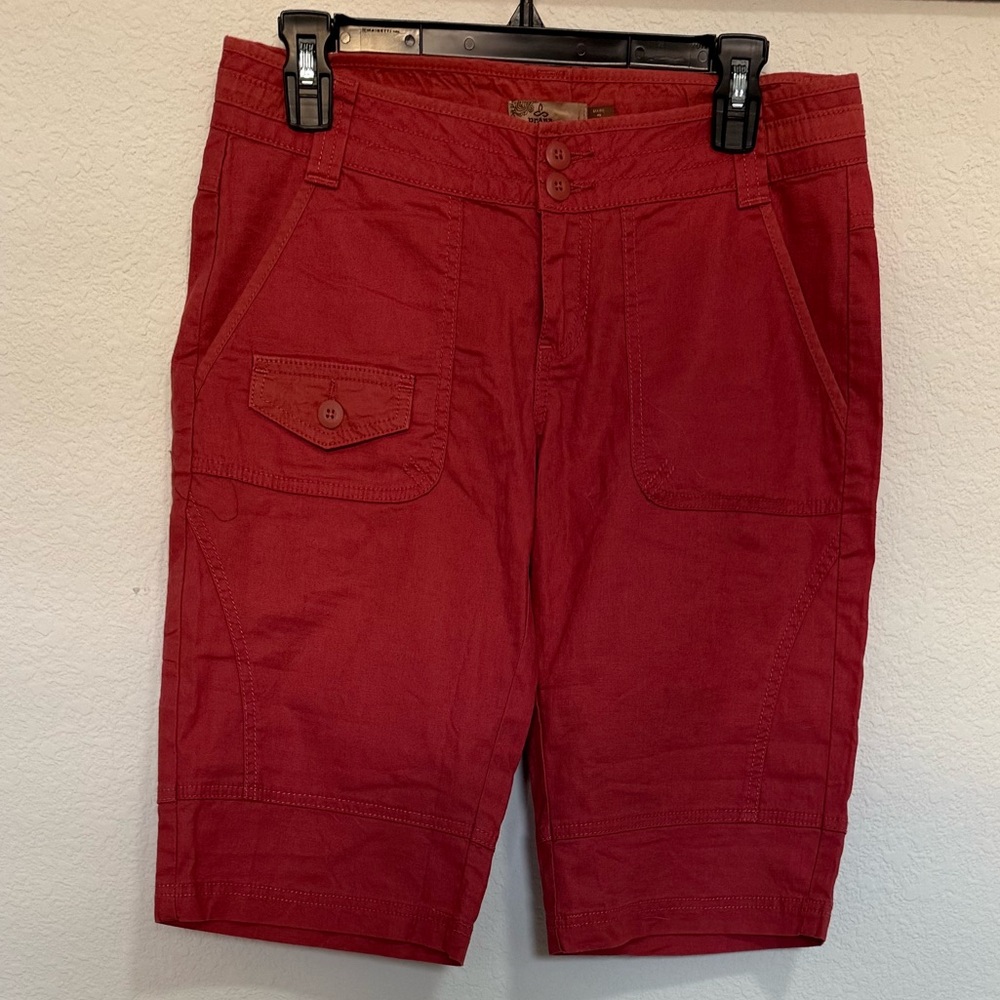 Prana Kelly Knicker Walking Shorts Size 6 Orange-Red Bermuda Utility Linen Blend - Picture 2 of 8
